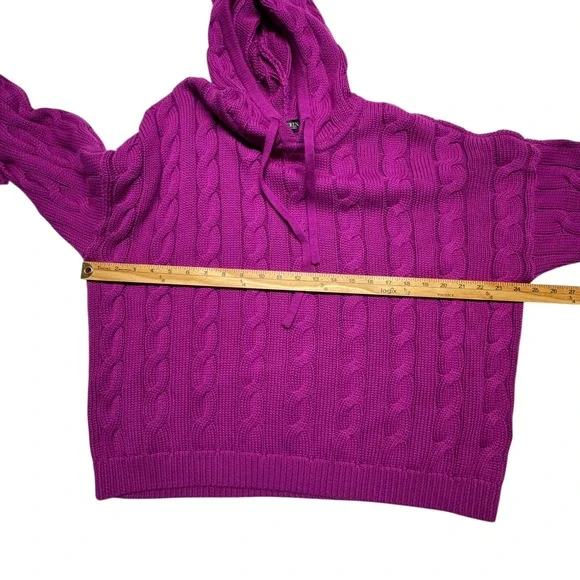 Lauren Ralph Lauren Cable Knit Sweater Hoodie XL Cotton Magenta Classic Chic - Picture 5 of 10
